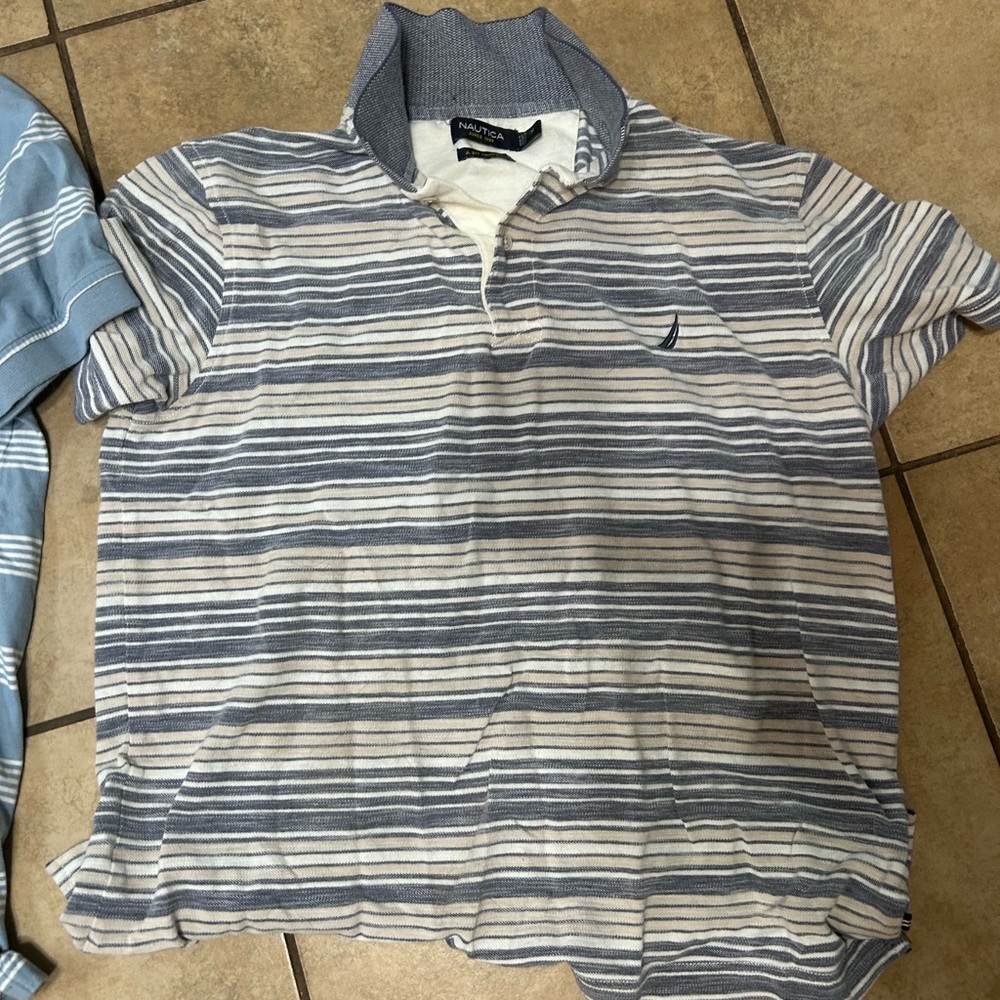 Nautica Men’s Navy and White Striped Polo